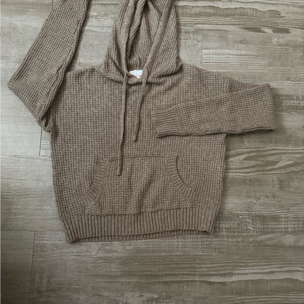 Pink Rose Women's Brown Knit Hoodie Sweater